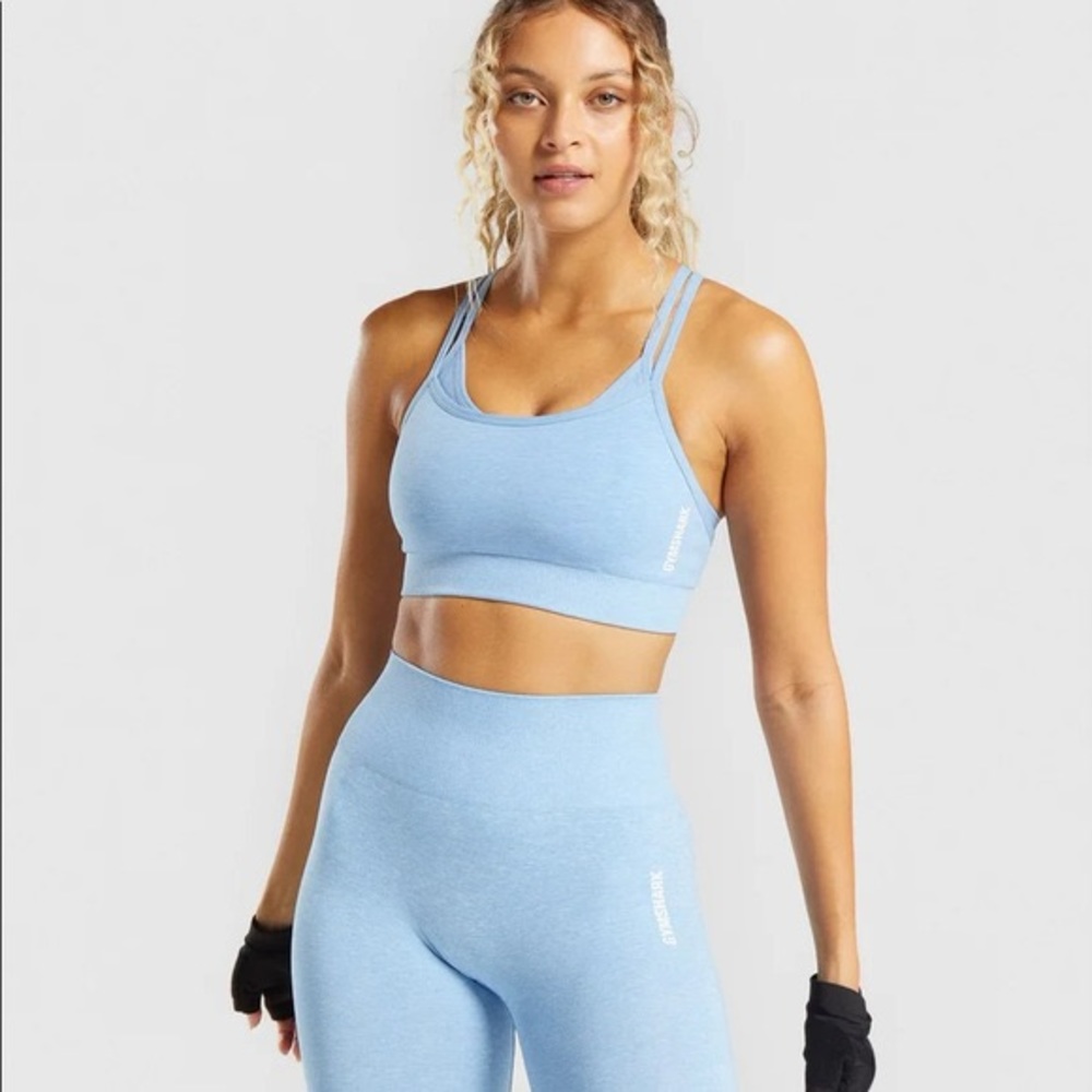 Gymshark Adapt Mark Seamless Powder Blue Leggings & Sports Bra Set